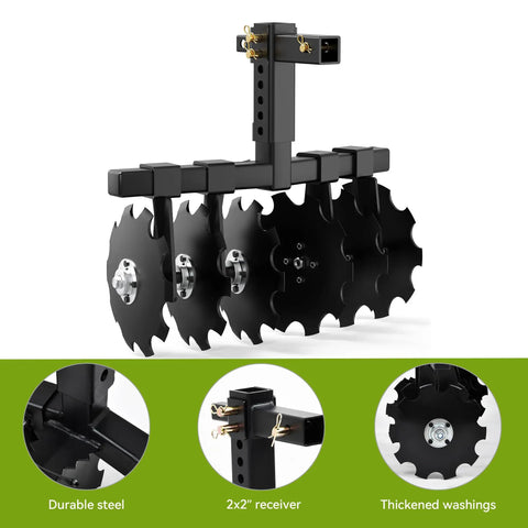 28-Inch Heavy-Duty Disc Plow Harrow With Universal 2-Inch Receiver for Tractor, ATV, UTV, Black Steel Build