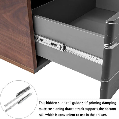 Two Section Drawer Runner Slides With Silent Damping Buffer installed in cabinet drawer, showing full extension and steel rails detail.