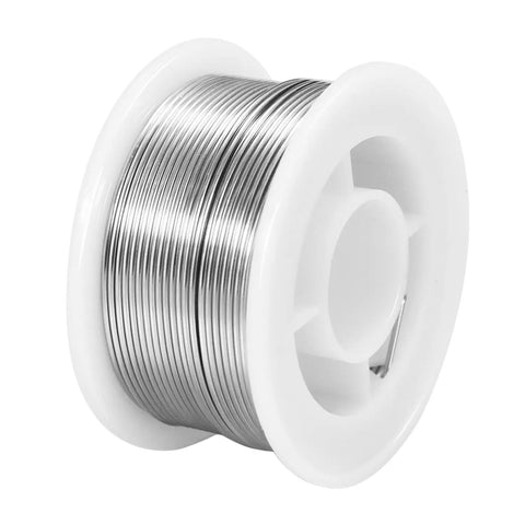 Top Shelf 63 37 Tin Lead Solder Wire With Rosin Core Flux 0.6 Mm Diameter 100 Gram Roll on a white spool for electronics repair.