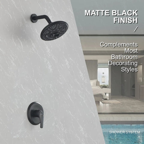 Matte Black Shower System With Anti Scald Valve And 6 Spray Head, Full Shower Faucet Set, modern bathroom style