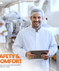 Man in food processing plant wearing Detectable Foam Earplugs 50 Pairs NRR 32dB With Detectable Cord For Food Service Industry