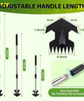 Rocket Shaped One Hand Garden Hoe For Weeding Adjustable 30 To 60 Inch Steel Handle length dimensions and assembly detail