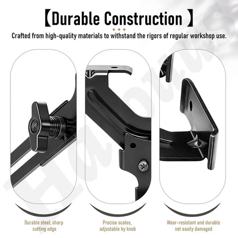 Durable steel construction of Slick Adjustable Edge Guide For Fixed Base Compact Router provides precise scales and sharp cutting edge.