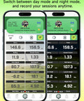 Portable Golf Launch Monitor And Home Simulator app on iOS displaying swing analysis data with real-time trajectory spin speed
