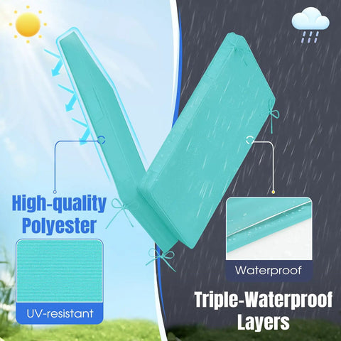 Teal Yard-Ready Two-Piece Outdoor Chaise Lounge Cushions Set With 3-Layer Waterproof Removable Covers And Ties, side view