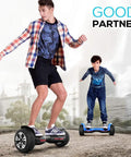 Two riders on Warrior 8.5 Inch All Terrain Off Road Scooter With Bluetooth Speakers And LED Lights Self Balancing for Kids and Adults