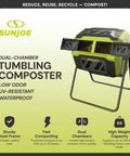 Outdoor Tumbling Composter Bin With Dual 360 Degree Rotation And 42 Gallon Capacity For Fast Home Composting Dual Chamber With Sliding Access Doors Heavy Duty Steel Frame UV And Weather Resistant Tumbler