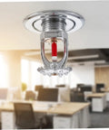 10 Pack Solid Copper Fire Sprinkler Heads 155F Upright Spray Half Inch Npt Thread No Sweat Do It Yourself Install For Homes And Workplaces visible in office ceiling