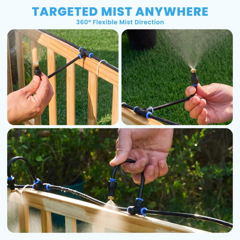 Adjustable Misting System With 360 Degree Flexible Brass Nozzles And A 32Ft Preassembled Mister Hose for Patio Cooling setup