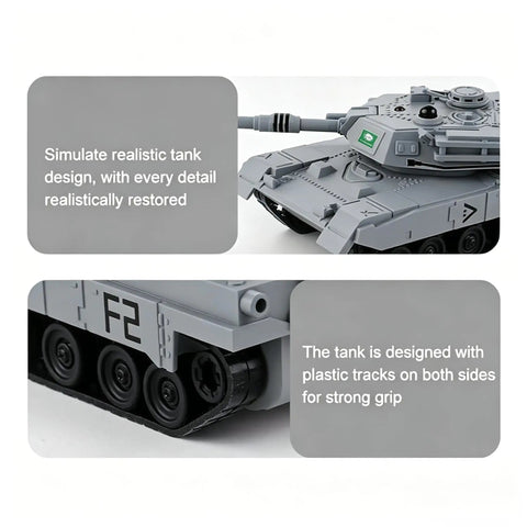 Ultra Realistic 1 To 48 Scale RC Tank Toy Inspired By M1 Abrams With Sand Exterior Authentic Markings And Precise Turret Details Plus Full Function Remote Control For Indoor And Outdoor Battle Play showing turret close-up.