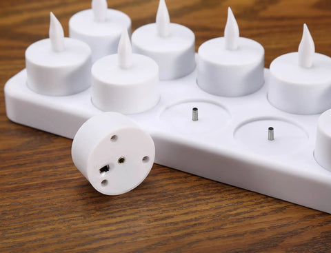 Rechargeable Tealights Flickering Flameless Candles With Charging Base And AC Adapter 12 Pack LED Tealight Set close-up