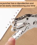 Close-up of Seventeen Piece One Eighth Inch Circle Hole Punch Set showing metal construction with sheet in use for crafts