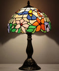 Stained Glass Tiffany Style Hummingbird Table Lamp 12 Inch Shade And 18 Inch Tall Bedside Desk Reading Light Antique Green Bronze Base UL Listed Perfect Decor For Bedroom Living Room Home Office S101 Series with colorful flower pattern on shade.