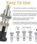 Top Shelf Stainless Steel Plunger Pin Set Double Pack For Tool Chest Organization With Quick Release Pull Ring Spring Loaded Self Locking Knob M10 Threads usage guide and features diagram.