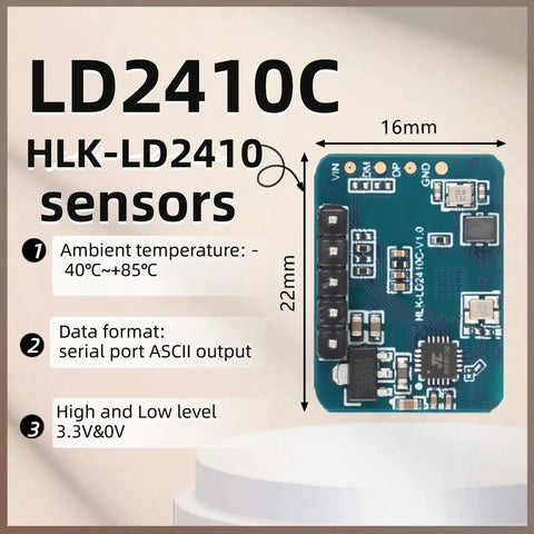 LD2410C 24GHz Millimeter Wave Radar Sensor Module for Non Contact Human Presence Detection, 16mm x 22mm PCB