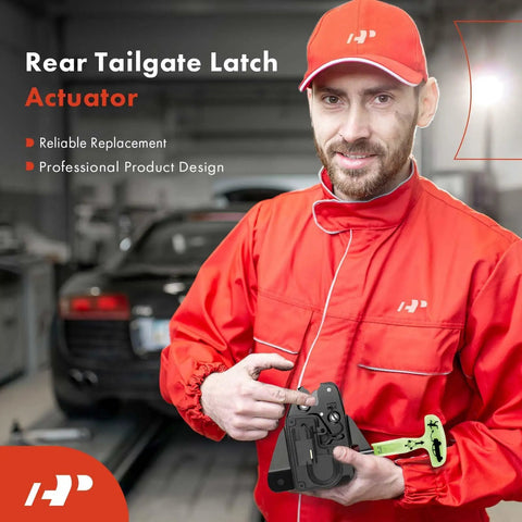 Mechanic holding Rear Trunk Latch Actuator Replacement For Chrysler 300 2005 2018 Dodge Charger 2006 2018 in a garage