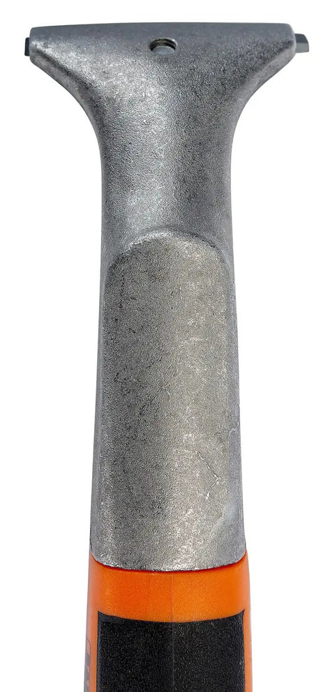 Top view of heavy duty carbide blade scraper tool with long lasting two inch edge and ergonomic grip for max control and comfort.