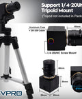5MP USB Camera With 2.8 To 12mm Zoom Lens For Machine Monitoring And Close Up Work IMX335 Low Light Sensor tripod mount view
