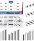 60 Piece Dowel Pin Set In 6mm 8mm And 10mm Sizes, Pro Grade Stainless Steel 304 Cylindrical Shelf Pegs For Cabinets And Furniture Installation, Includes M6 M8 And M10 Pins In 20 25 30 And 35mm Lengths. Assorted stainless steel dowel pins in storage case