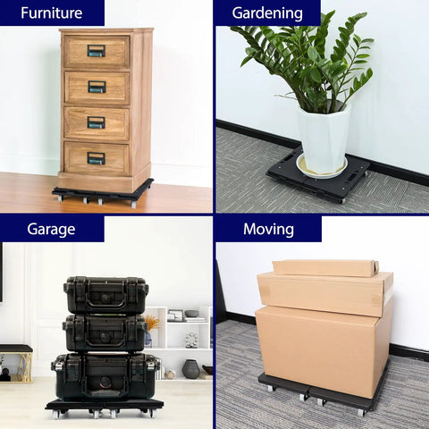 Heavy Duty Snap Together Furniture Dollies 2 Pack 500 Lb Rolling Carts With Quick Lock Wheels Anti Slip Platform for moving boxes and furniture.