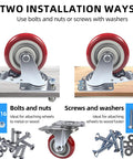 4 Inch Heavy Duty Swivel Caster Wheels Set Of 4 With Brakes And Locks For Furniture Tables Carts And Workbenches, mounted with bolts and screws