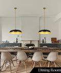 puncoll 20.5" Black and Gold Chandelier, 3-Light Dome Large Pendant Light over a dining table in a stylish room.