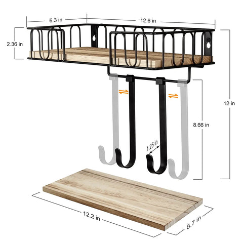 Wall Mounted Ironing Board Hanger And Iron Holder With Large Black Wooden Base Basket Removable Hooks Space Saving Laundry Room Organizer For T Shaped Leg Irons Not For Y Leg Boards, product dimensions