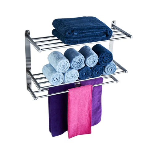 Bathroom Towel Rack 24-Inch 3-Tier Wall Mounted Stainless Steel SUS304 Brushed Finish Towel Bar And Shelf Organizer with folded towels