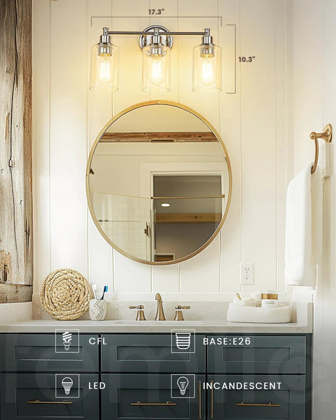 Vanity Lighting For Bathroom Dope Modern Over Mirror Wall Lamp With Clear Glass Shade Chrome Finish E26 Base Compatible
