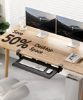 Under Desk Keyboard Tray With C Clamp Mount, 26.5 Inch Wide Sliding Keyboard And Mouse Tray For Home Office shown under wooden desk