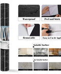 Black Marble Peel And Stick Countertop Paper 36x160 Inches Self Adhesive Vinyl Film for easy application and surface suitability.