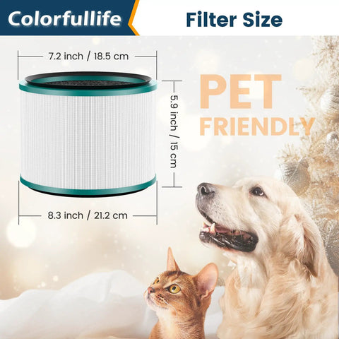 Two Pack Air Purifier Filter Replacements For HP01 HP02 And DP01 Desk Purifiers Compatible With Hot Cool Link Series Replacement Part 968125-03 Easy Install Long Lasting High Efficiency Filtration For Fresh Indoor Air with pet friendly feature and dimensions displayed