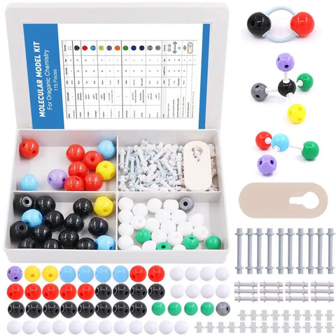115-Piece Organic Chemistry Molecular Model Kit For Students And Teachers, showing 50 atoms, 64 links, and remover tool.
