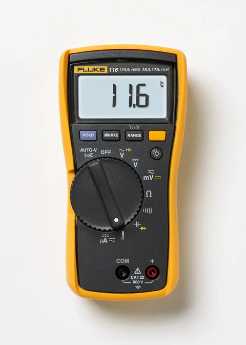 Front view of a Pro Grade HVAC Multimeter And Clamp Meter Kit with AC DC Voltage, 400 A Clamp, orange and black design.
