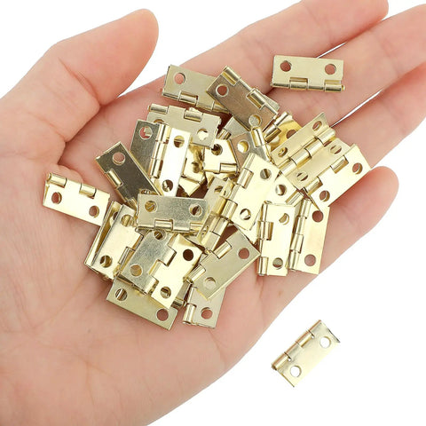Small Brass Hinges Pack Of 50 With 7mm Screws For Wooden Boxes And Jewelry Boxes Cabinets And Drawers Mini Hinges For Crafts And DIY Projects