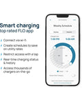 Fhome X3 Level 2 Ev Charger For Home Use With 12 Kw Power Output Delivers Up To 50 Amps At 240 Volts Featuring Nema 14-50 Plug-In Setup Plus app interface showing smart charging options.