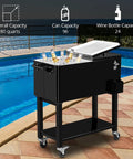 80 Quart Rolling Ice Chest On Wheels Portable Party Bar Cart For Cold Drinks And Beverages Mobile Cooler Cart For Outdoor Patio