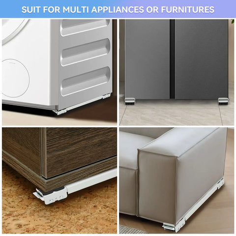 Heavy Duty Extendable Appliance Mover Dolly For Fridge Washer Dryer Rolling Base in use under multiple appliances.