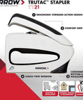 TruTac TT21 Forward Action Staple Gun For Upholstery, Crafts, Decorating And Repairs, Manual Push Stapler with ergonomic design