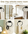 Self Adhesive Towel Ring Matte Black Stainless Steel Rustproof Wall Mounted Bathroom Towel Holder SUS 304 Durable, No Drill