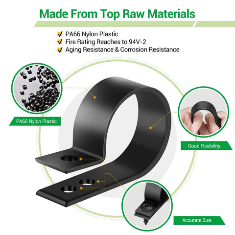 Cable Clips For Cable Management Cord Organizer Kit All In One 6 Sizes 300 Pcs Nylon R-Type Cable Clamps With M4 Screws