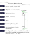 Diagram of Two 24 Gram CO2 Rearming Cylinders With Half Inch Thread, dimensions and material details included.