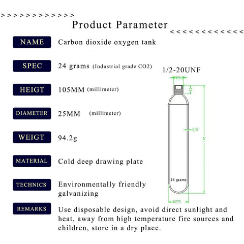 Grab And Go 24 Gram CO2 Rearming Cylinder Kit For Auto And Manual Inflatable Life Jackets And Vests With Half Inch Thread Cartridges diagram