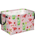 Genuine Rectangular Storage Basket For Zero Fuss Organization, Waterproof Fabric Bins With Fresh Print Vibes, Solid Household Declutter Game Changer For Laundry And Kids Toys, pink cocktail design, 15x9.8x9.8 inch.