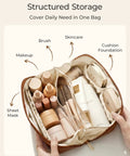 Go To Large Makeup Bag Travel Cosmetic Organizer In PU Leather Flat Open Toiletry Case For Women Wide Opening Pouch For Skincare Brushes