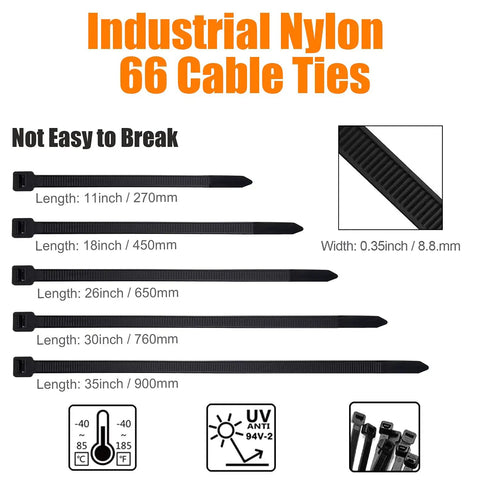 Heavy Duty 18 Inch Zip Ties 50 Pack With 200 Pound Strength Black Plastic Tie Wraps For PC Cable Management And Wiring chart
