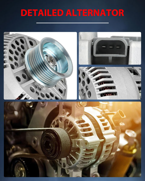 Close-up view of Alternator 130 Amp 12V CW Rotation S8 Pulley Drop-In Fit Ford F-Series Trucks 1948-1998 and E-Series Vans 1995-2003.