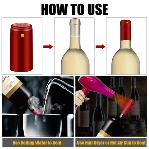 How to use Premium PVC Heat Shrink Wine Bottle Capsules 120 Count with boiling water and hair dryer for sealing.
