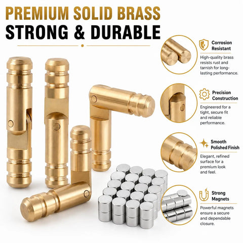 Hidden Brass Hinges Set For Wooden Boxes, Mini Barrel Hinges With 270 Degree Folding And Magnets, corrosion-resistant design