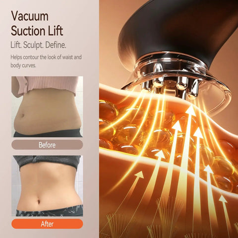 3-In-1 Body Sculpting Machine With Red Light Vacuum Suction And Microcurrent for waist contours, with before and after results.